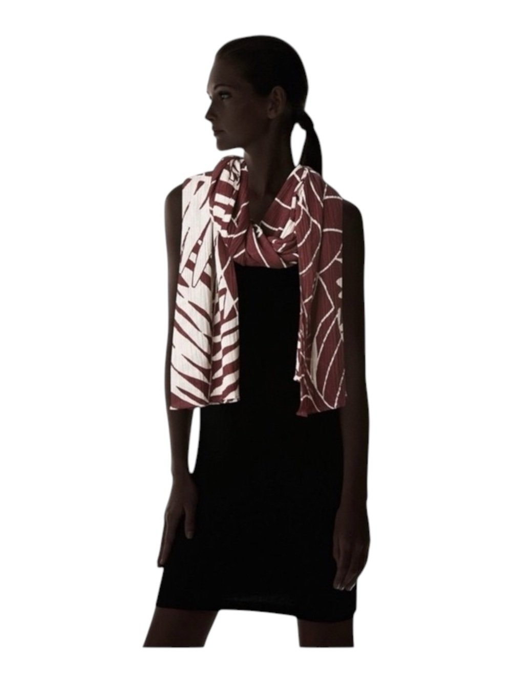 new Liebeskind Berlin 𑁍 Woven Jungle Leaf Print Scarf 𑁍 Wine 𑁍 Made in India - Picture 7 of 16